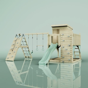 PolarPlay OutdoorToys Spielturm Frida aus Holz in Grün Mintgrün, mit T... günstig