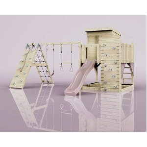 PolarPlay OutdoorToys Spielturm Frida aus Holz in Rosa Altrosa, mit Trapezstange günstig
