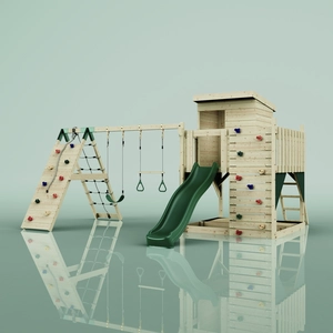 PolarPlay OutdoorToys Spielturm Frida aus Holz in Grün Dunkelgrün, mit Trapezstange günstig
