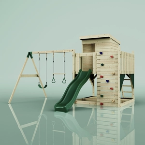 PolarPlay OutdoorToys Spielturm Björn aus Holz in Grün Dunkelgrün, mit Trapezstange günstig