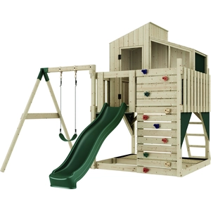 PolarPlay OutdoorToys Spielturm mit Spielhaus inkl. Wellenrutsche, Outdoor Klettergerüst Garten, Kletterwand und Kletterleiter, Ausführung: Kinderschaukel, Farbe: Smaragdgrün Kinderschaukel günstig