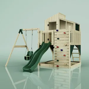 PolarPlay OutdoorToys Spielturm mit Spielhaus inkl. Wellenrutsche, Outdoor Klettergerüst Garten, Kletterwand und Kletterleiter, Ausführung: Babyschaukel, Farbe: Smaragdgrün Babyschaukel günstig