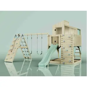 PolarPlay OutdoorToys Spielturm Finn aus Holz in Grün Kinderschaukel günstig