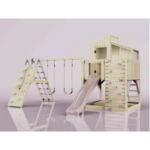 PolarPlay OutdoorToys Spielturm Finn aus Holz in Rosa Kinderschaukel günstig
