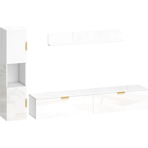 HOMCOM Wohnwand Wohnzimmer mit Wandregal und Aufbewahrungsschrank, 3-teiliges TV Set, Fernsehschrank Fernsehtisch mit Klapptüren, für Fernseher bis 55", Hochglanzweiß Aosom günstig