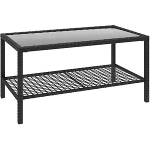 Outsunny Beistelltisch aus Polyrattan rechteckiger Kaffeetisch mit Glas Tischplatte, Ablage, Gartentisch Balkontisch Couchtisch Rattantisch für Garten Terrasse Balkon, 92 x 50 x 45 cm Schwarz Aosom günstig