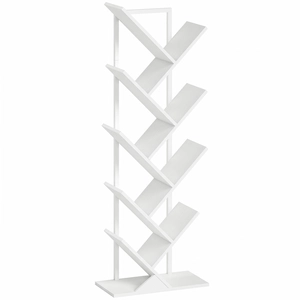 HOMCOM Bücherregal Standregal mit 9 Ebenen Schmalregal in Baumform Aufbewahrungsregal Eckregal Büroregal Raumteiler für CDs, DVDs, Alben, Wohnzimmer, Schlafzimmer, Büro, Weiß Aosom günstig