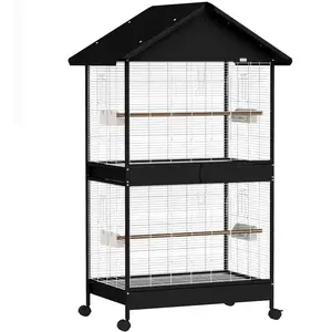 PawHut Vogelvoliere Groß Vogelkäfig mit Abnehmbar Trennwand 2 Türen 2 Holzstangen Rollen 2 Schalen 4 Futterspendern Vogelhaus XXL Vogelbauer für Wellensittiche Nymphensittiche Kanarien 94 x 70 x 158cm   Aosom günstig
