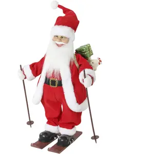 HOMCOM Ski-Weihnachtsmann 120 cm Stehende Singende Weihnachtsdekoration Figur Nikolaus mit Skiern, Stöcken, Geschenkesack, Handgefertigt, Geräusch- und Berührungssensor   Aosom