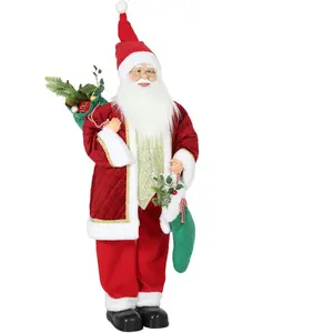 HOMCOM Weihnachtsmann 120 cm Stehende Singende Weihnachtsdekoration Figur Nikolaus mit Bewegliche Arme, Strumpf, Sack, Handgefertigt, Geräusch- und Berührungssensor   Aosom