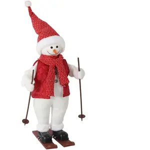 HOMCOM Skifahrer-Weihnachtsmann 65 cm Stehende Singende Weihnachtsdeko Figur Nikolaus mit Skiern und Skistöcken, Handgefertigt, Geräusch- und Berührungssensor   Aosom