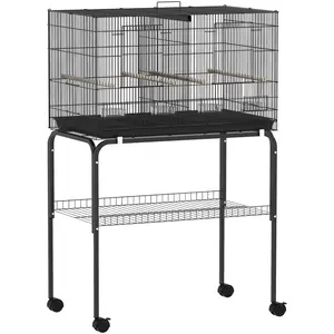 PawHut Vogelkäfig, Vogelvoliere mit Rollen, 2 Türen, 4 Sitzstangen, Fu... günstig