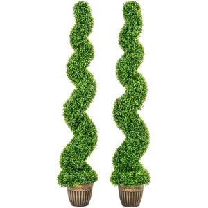 HOMCOM 2er Set Künstliche Buchsbaum 150cm Spirale Kunstpflanze, Plasti... günstig