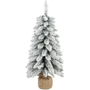 HOMCOM Weihnachtsbaum künstlich 90 cm Christbaum mit 107 Zweigspitzen und Jutebasis Weihnachtsdeko für Zuhause und Büro Weiß   Aosom