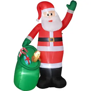 Outsunny Aufblasbarer Weihnachtsmann, 275 cm, mit Sack und Bär, Weihnachtsdeko mit integrierten LED-Lichtern für Garten sowie Innen- und Außenbereich   Aosom