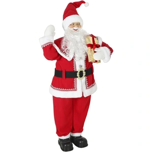 HOMCOM Weihnachtsmann 150 cm Lebensgroße Weihnachtsdekoration Figur Nikolaus mit Drehendem Kopf, Winkender Hand, Geschenk, Beweglichen Armen, Handgefertigt, Geräusch- und Berührungssensor   Aosom