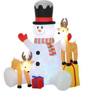 Outsunny Schneemann mit 2 Rentieren, 215 cm Weihnachtsdeko mit LED-Beleuchtung, Gartendeko, Weihnachtsdekoration für Innen- und Außenbereich   Aosom