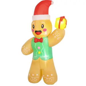 Outsunny Aufblasbarer Weihnachts-Lebkuchenmann mit Geschenkbox, 2,5 m Aufblasbare Weihnachtsdeko, Weihnachtsdekoration mit LED-Lichtern, für Innen- und Außenbereich   Aosom