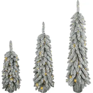 HOMCOM 3er-Set Künstlicher Weihnachtsbaum, Vorbeleuchtet Christbaum mit warmweißen LED-Lichtern, PVC-Zweigspitzen, Weihnachtsdeko, 90/120/150 cm, Grün/Weiß   Aosom