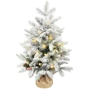 HOMCOM Mini 60cm Weihnachtsbaum mit 35 LED-Lichtern, Schnee-Effekt, Mi...