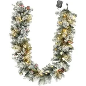 HOMCOM Weihnachtsgirlande mit 216 Schneebestäubten Zweigen und 50 LED-...