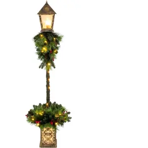 Outsunny Weihnachts-Straßenlaterne, 150 cm Wegleuchte mit 50 Warmweißen LEDs, 159 PVC-Zweigspitzen, Roten Beeren, Tannenzapfen, Weihnachtsdeko für Außenbereich, Haustür und Veranda   Aosom