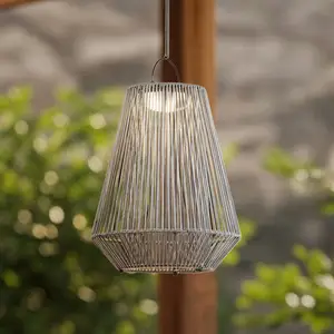 Lindby LED-Solarhängelampe Austas, grau, Ø 32 cm, USB, IP54
