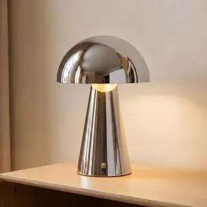 Lindby LED-Akkutischlampe Nevijo, chrom, Ø20cm, USB, Dimmer günstig