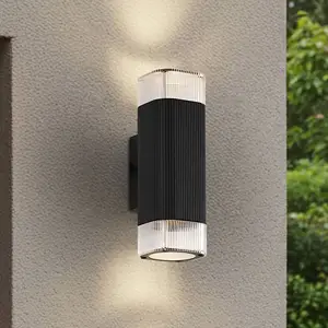 Lindby Außenwandlampe Halvar, schwarz, 24 cm, 2 x GU10, IP65