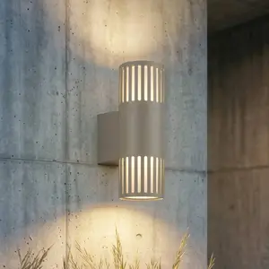 Lindby Außenwandlampe Lurinda, 2-fl, steingrau, Ø10cm, IP44