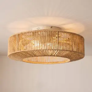 Lucande Deckenventilator mit Licht Raveni, Ø 50 cm, Hanfseil günstig