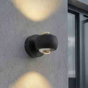 Lindby LED-Außenwandstrahler Focra, schwarz, 2-fl, CCT, IP54