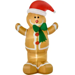 HOMCOM Aufblasbare Weihnachtsdeko 1,83 m Lebkuchenmann mit Schleife, 3...