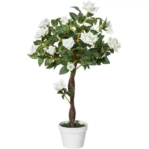Outsunny künstliche Rosenpflanzen groß 90 cm Kunstpflanze, Plastik künstliche Pflanzen Rosenbaum im Topf, Kunstbaum wie echt für Wohnzimmer Schlafzimmer Büro Garten moderne Dekoration Geschenk Aosom günstig
