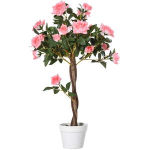 Outsunny künstliche Rosenpflanzen groß 90 cm Kunstpflanze, Plastik künstliche Pflanzen Rosenbaum im Topf, Kunstbaum wie echt für Wohnzimmer Schlafzimmer Büro moderne Dekoration Geschenk   Aosom günstig