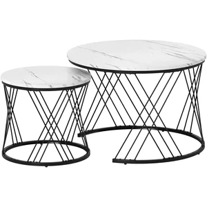 HOMCOM Couchtisch rund 2er Set Beistelltisch mit Marmoroptik, Satztisc... günstig
