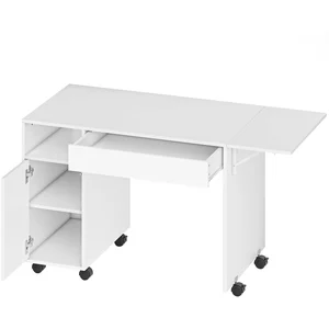 HOMCOM Schreibtisch mit Rollen, Bürotisch mit Schublade, Klappplatte und Schrank 140 x 53 x 75 cm Moderner Computertisch mit offenem Fach, Vertsellbar Regal für Büro, Wohnzimmer Weiß Aosom günstig