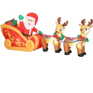 Outsunny 240 cm Aufblasbarer Weihnachtsmann auf Schlitten mit 2 Rentier Aufblasbare Weihnachtsdekorationen mit eingebauten LED-Lichtern Weihnachtsdeko für Rasen, Hof und Garten   Aosom