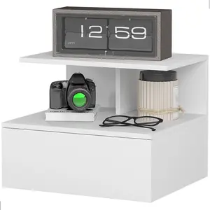 HOMCOM Nachttisch hängend Beistelltisch mit Schublade, offenes Fach, Nachtschrank Nachtkommode Sofatisch für Schlafzimmer, Wohnzimmer, Weiß, 39,8 x 35 x 31,6 cm Aosom günstig