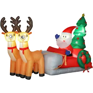 Outsunny 216 cm Aufblasbarer Weihnachtsmann auf Schlitten mit 2 Rentie...