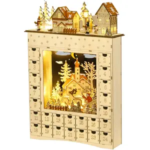 HOMCOM Adventskalender zum Befüllen 24 Schubladen Fächer Weihnachtskal...