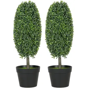 HOMCOM Künstliche Buchsbaum 2er-Set 60 cm Kunstpflanze im Olivenform, ... günstig