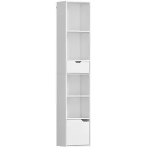 HOMCOM Bücherregal Regal mit 6 Ebenen, Standregal mit Schublade, verstellbar Ablage, Schranktür, Dekoregal für Wohnzimmer, Homeoffice, Schlafzimmer, 30 x 24 x 158 cm, Weiß Aosom günstig