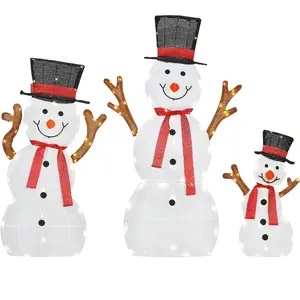 Outsunny 3-teilige Weihnachtsdeko Schneemann-Familie 91,5 cm mit LED Licht Weihnachtsfigur, Weihnachtsdekoration mit Stahlrahmen, Spannbändern Weihnachtsbeleuchtung für Indoor & Outdoor IP44   Aosom