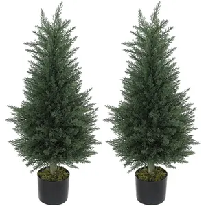 HOMCOM 2er Set Künstliche Zypresse 90cm Kunstpflanze mit Moos, UV-Schu... günstig