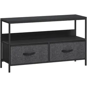 HOMCOM TV Schrank Lowboard mit 2 Schubladen, offenem Fach, 98 cm lang Fernsehtisch für Fernseher bis 47 Zoll, TV Board mit Stahlrahmen, für Wohnzimmer, Schwarz+Dunkelgrau, 98 x 29 x 56 cm Aosom günstig