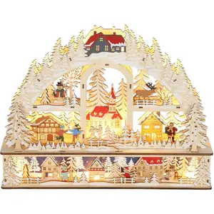 HOMCOM Weihnachtsdorf mit LED-Leuchtung, 45 cm Weihnachtsstadt mit Sch...