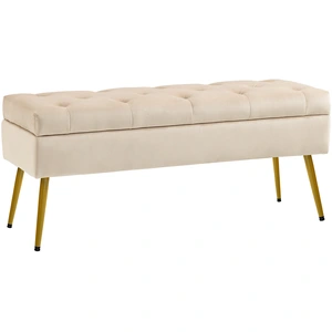HOMCOM Sitzbank mit Stauraum, Polsterbank mit Deckel, Bettbank mit Samtoptik, für Flur Schlafzimmer Wohnzimmer, Metallrahmen 102 x 35 x 43 cm Beige Aosom günstig