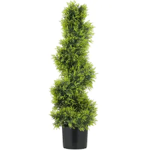 HOMCOM Künstliche Zypresse 90cm Kunstpflanze in Spiralform, Plastik Künstliche Pflanzen im Topf, Kunstbaum Fake Plant wie echt für Wohnzimmer Schlafzimmer Büro Garten Moderne Dekoration Aosom günstig