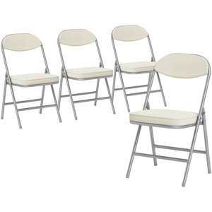 HOMCOM Klappstuhl 4er Set Campingstuhl mit Gepolsteter Rückenlehne, Klappbar Bürostuhl mit Stahlrahmen, Küchenstuhl mit Polster bis 120 kg belastbar für Gäste, Büro, Camping, Cremeweiß   Aosom günstig